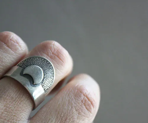 Nokomis, bague soleil et lune amérindien en argent
