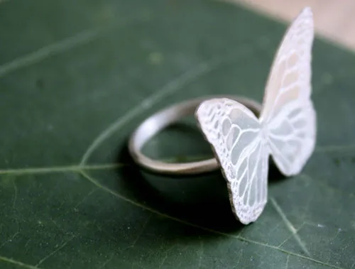 Nymphalidae, bague papillon monarque en argent