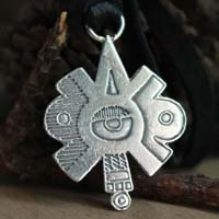 Nahui ollin, collier équinoxe et solstice aztèque en argent
