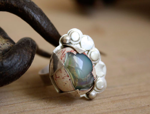 Nébuleuse, bague astronomie en argent et opale de feu