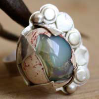 Nébuleuse, bague astronomie en argent et opale de feu