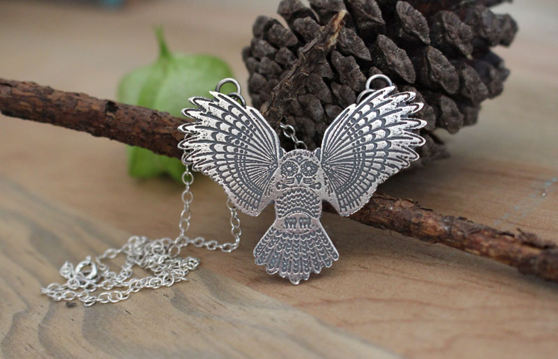 Nocturne, collier hibou protecteur de la nuit en argent