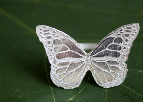 Nymphalidae, bague papillon monarque en argent