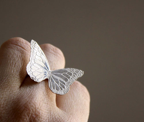Nymphalidae, bague papillon monarque en argent
