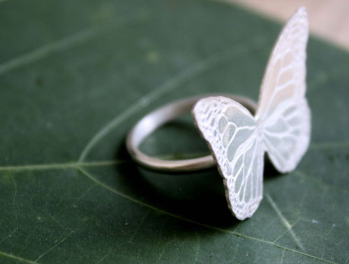 Nymphalidae, bague papillon monarque en argent