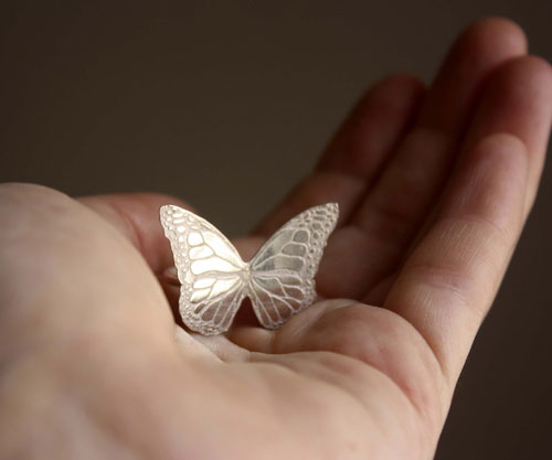 Nymphalidae, bague papillon monarque en argent