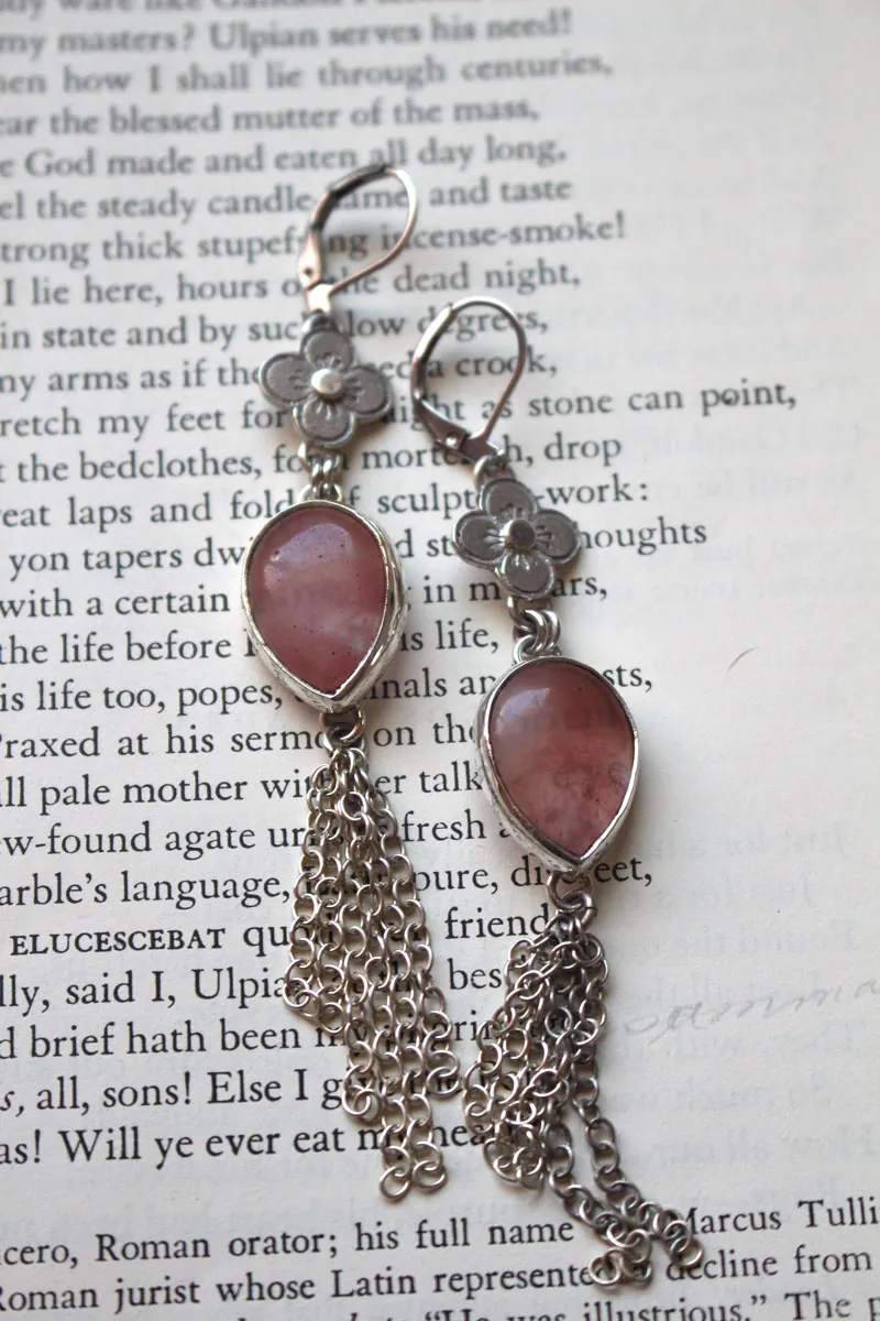 O-hanami, boucles d’oreilles fleurs de cerisier en argent et quartz rose