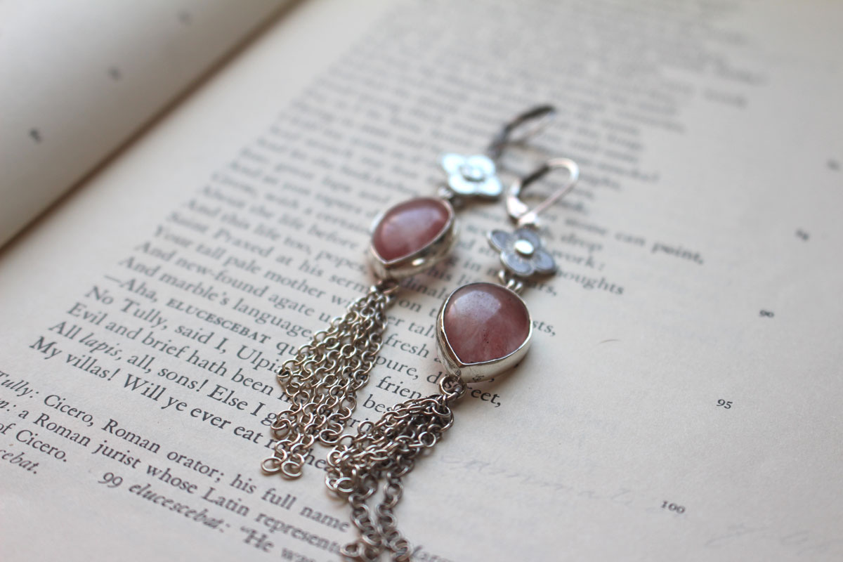 O-hanami, boucles d’oreilles fleurs de cerisier en argent et quartz rose