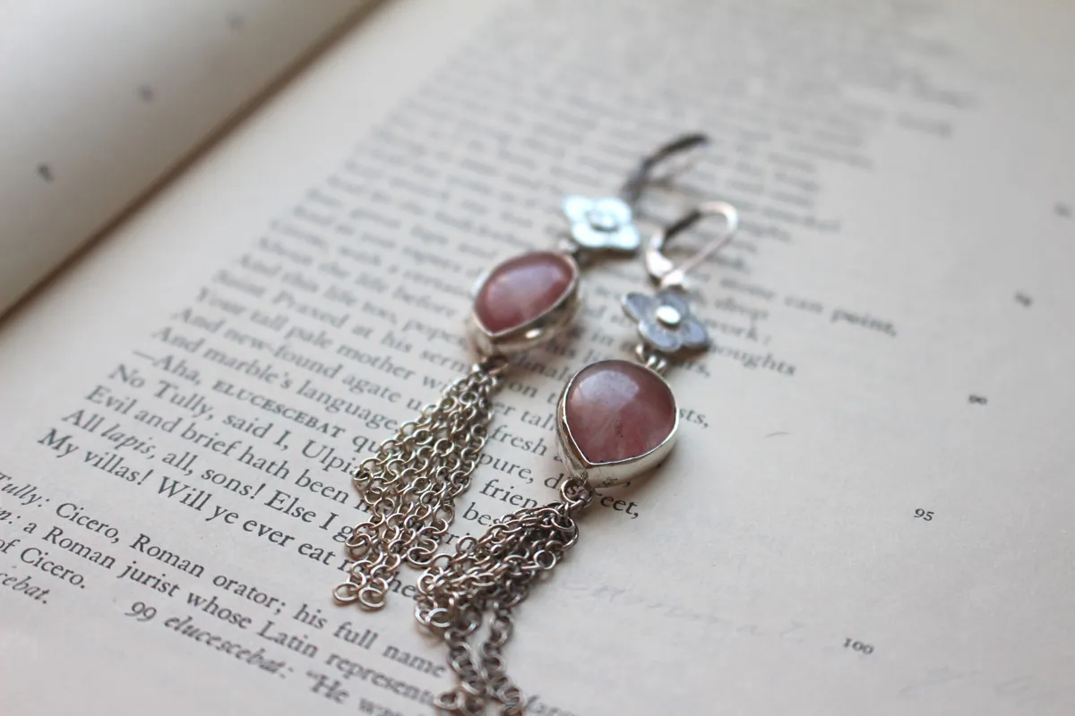 O-hanami, boucles d’oreilles fleurs de cerisier en argent et quartz rose