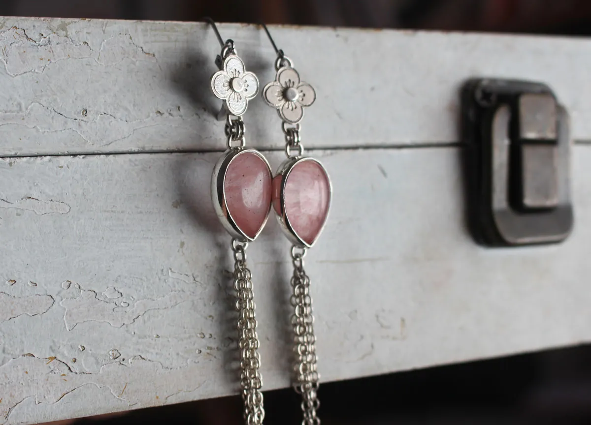 O-hanami, boucles d’oreilles fleurs de cerisier en argent et quartz rose