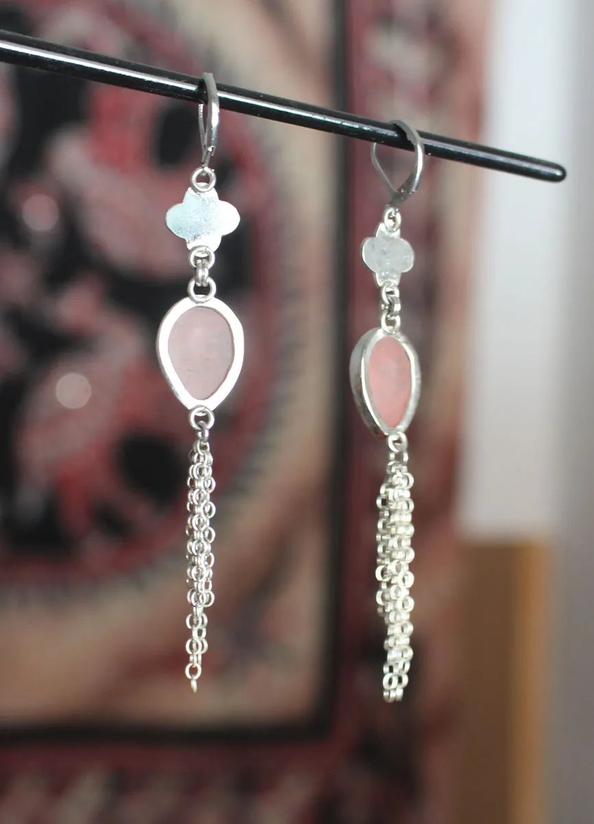 O-hanami, boucles d’oreilles fleurs de cerisier en argent et quartz rose