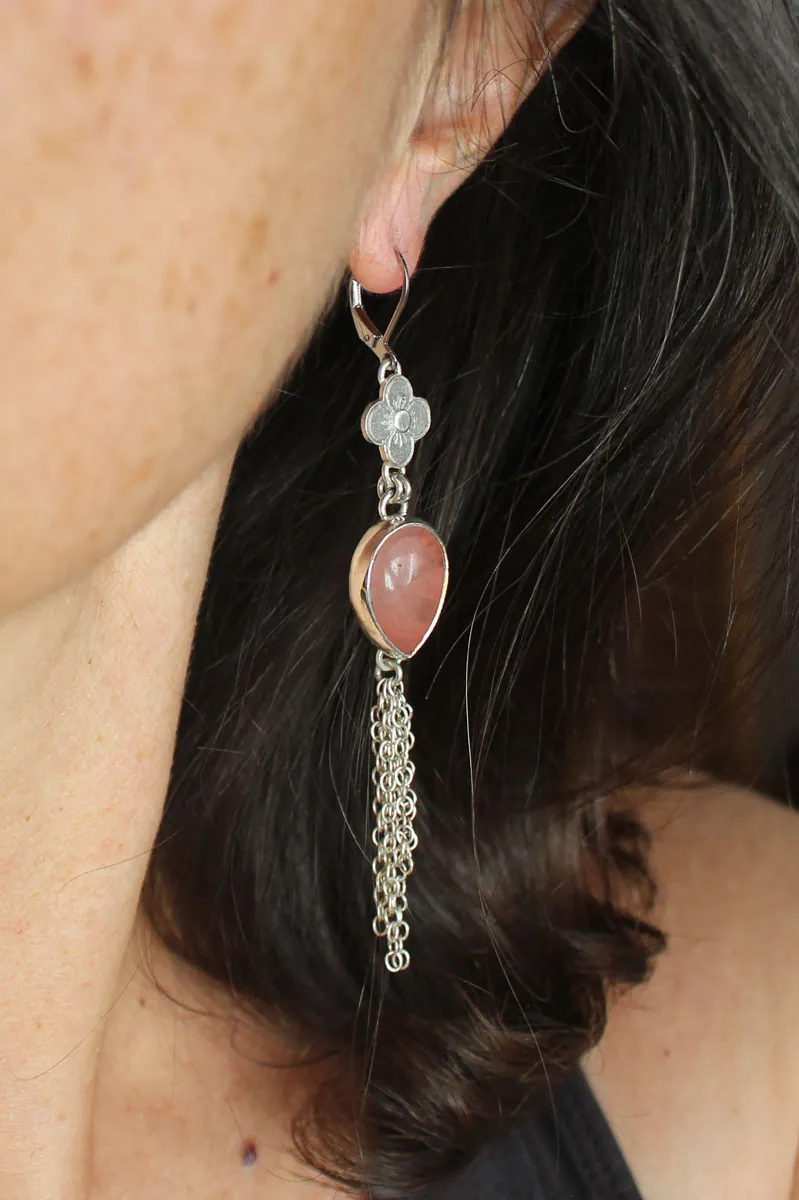 O-hanami, boucles d’oreilles fleurs de cerisier en argent et quartz rose