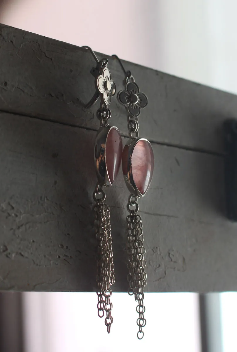 O-hanami, boucles d’oreilles fleurs de cerisier en argent et quartz rose