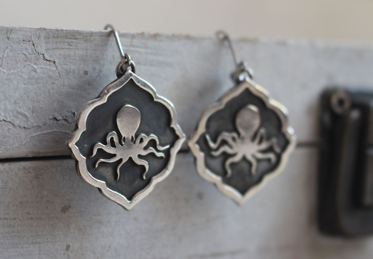 Octopus, boucles d&rsquo;oreilles pieuvre en argent