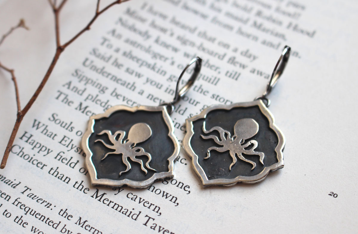 Octopus, boucles d&rsquo;oreilles pieuvre en argent