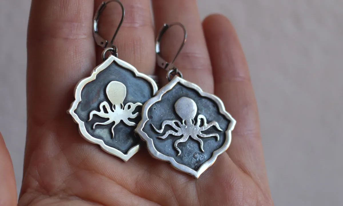 Octopus, boucles d’oreilles pieuvre en argent