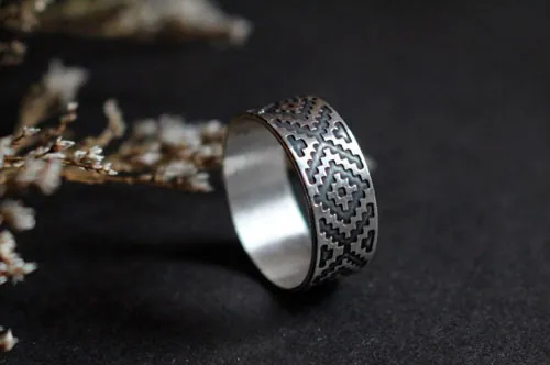 Ojo de dios, bague géométrique huichol en argent