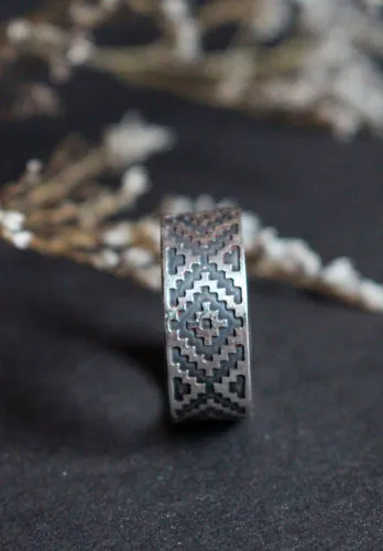 Ojo de dios, bague géométrique huichol en argent