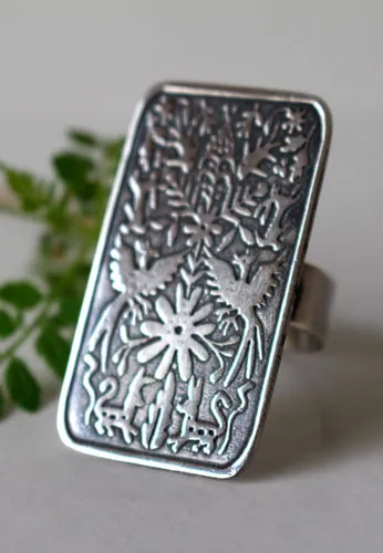 Otomi, bague bestiaire tribal mexicain en argent