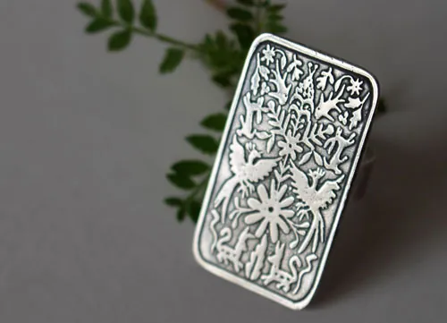 Otomi, bague bestiaire tribal mexicain en argent