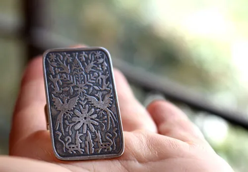Otomi, bague bestiaire tribal mexicain en argent