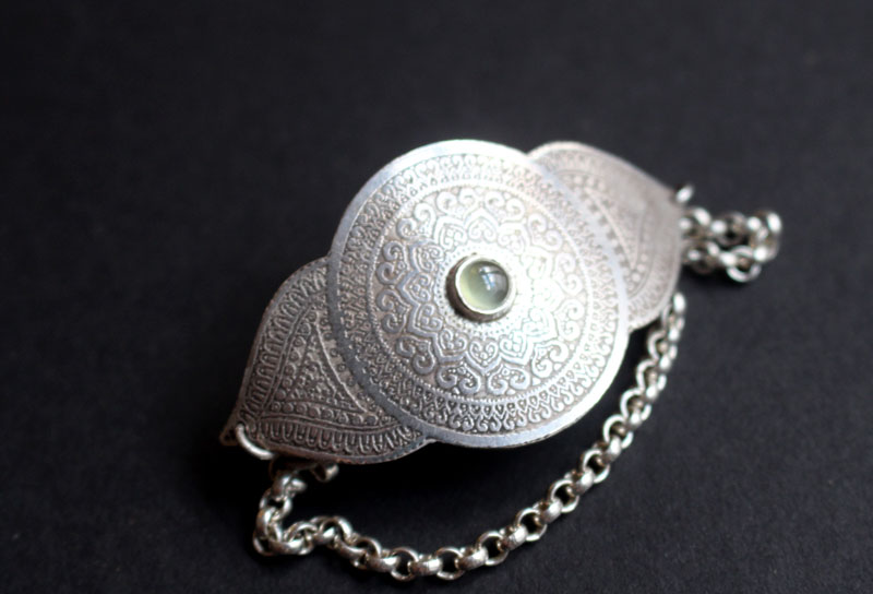 Oeil de l’âme, bracelet mandala en argent et prehnite