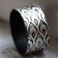 Oeil de paon, bague plume ocelles en argent