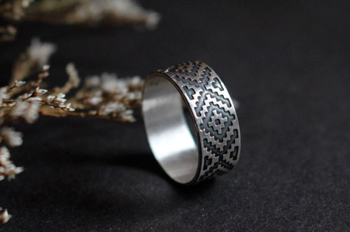 Ojo de dios, bague géométrique huichol en argent