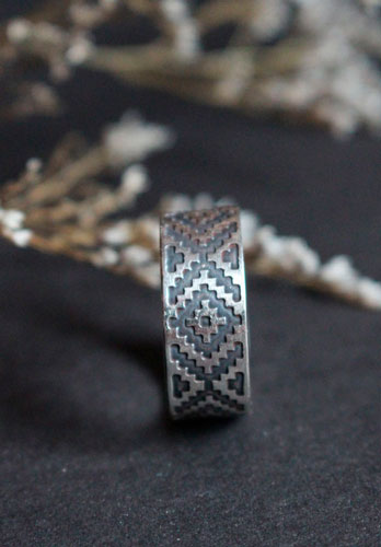 Ojo de dios, bague géométrique huichol en argent