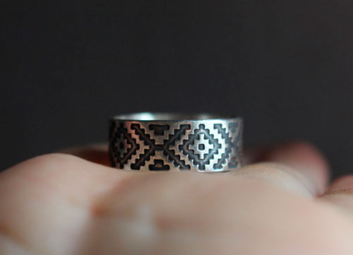 Ojo de dios, bague géométrique huichol en argent