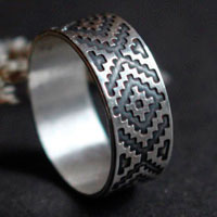 Ojo de dios, bague géométrique huichol en argent