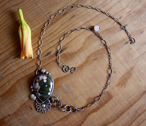 Okeanos, collier mythologie grecque en argent et jaspe océan