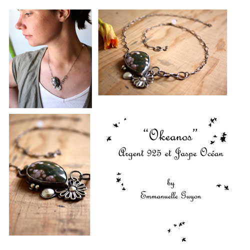 Okeanos, collier mythologie grecque en argent et jaspe océan