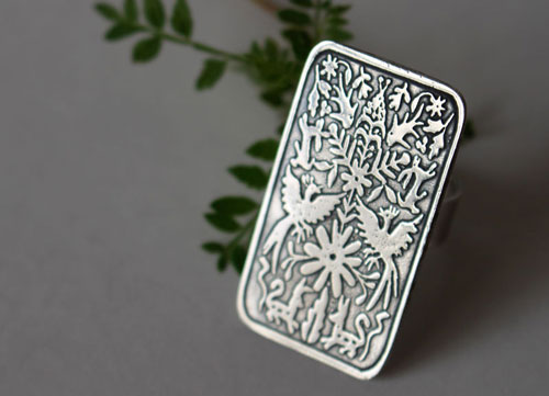 Otomi, bague tribal mexicaine en argent