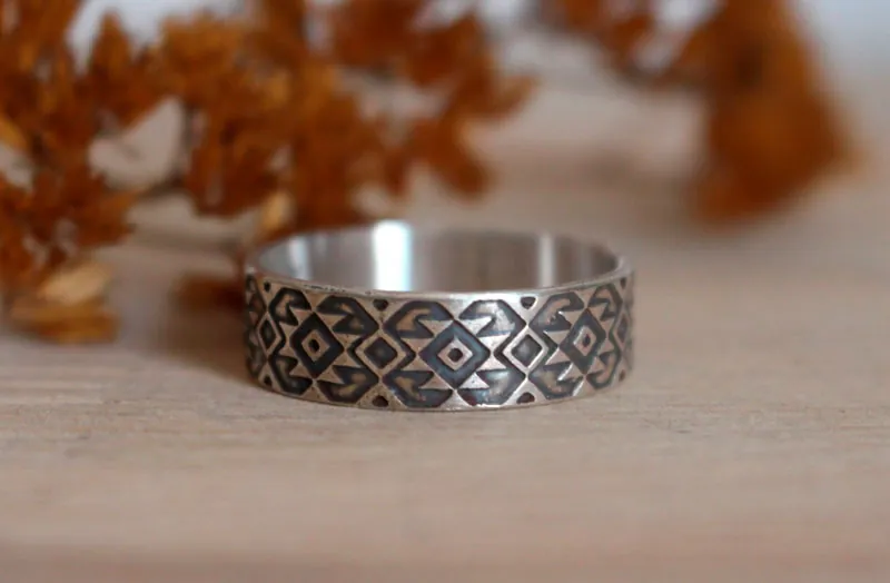 Perception, bague diamant zapotèque mexicain en argent