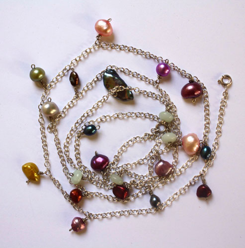 Perles du lagon, collier, chaîne de cheville, bracelet couleurs tropicales en argent, amazonite et perle de culture