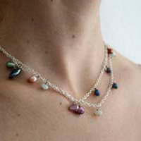 Perles du lagon, collier, chaîne de cheville, bracelet couleurs tropicales en argent, amazonite et perle de culture