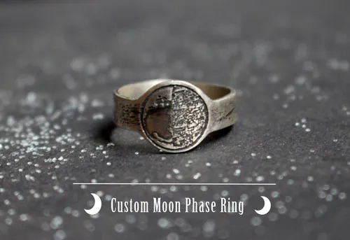 Phase de la lune, bague lunaire personnalisable en argent