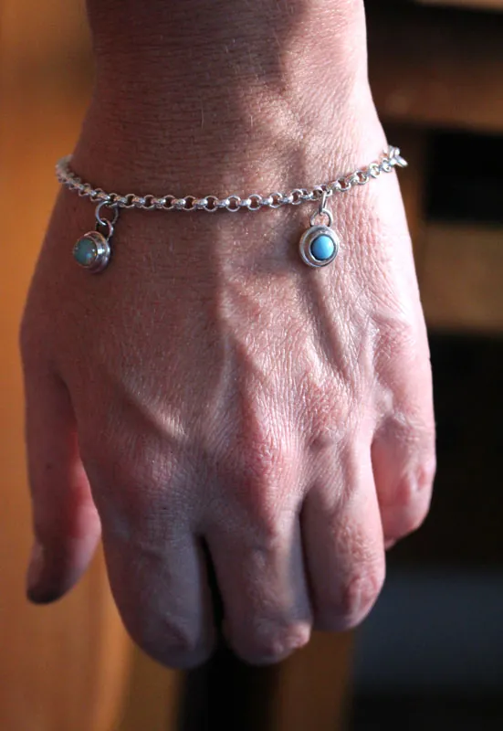 Pierres de naissance, bracelet famille en argent, opale, turquoise et onyx
