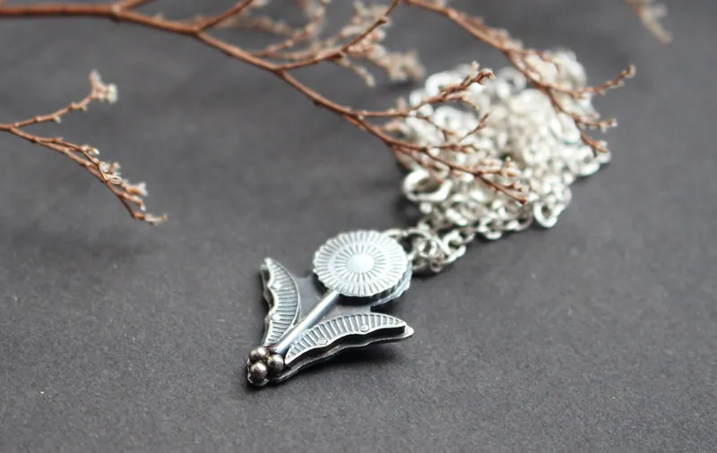 Pissenlit, collier botanique dent de lion en argent
