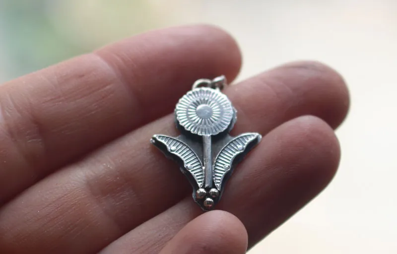 Pissenlit, collier botanique dent de lion en argent