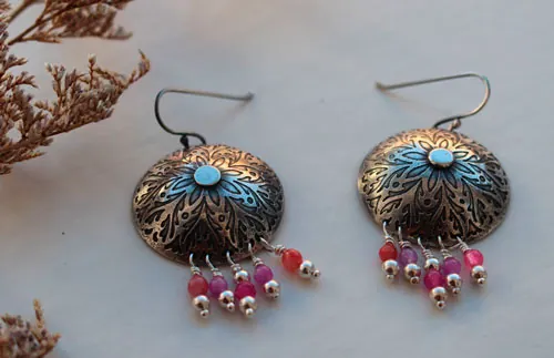 Pivoine, boucles d’oreilles fleur aromantique en argent et agate rose