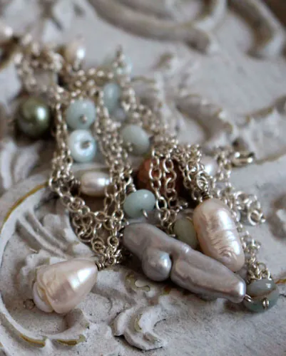 Pluie de nacre, collier, chaîne de cheville, bracelet averse colorée en argent, amazonite et perle d’eau douce