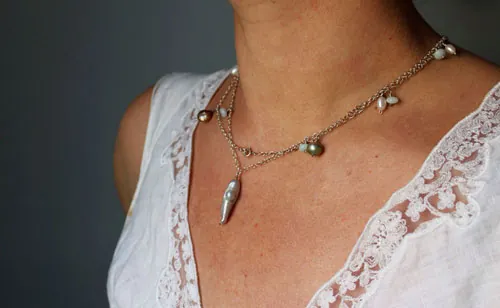 Pluie de nacre, collier, chaîne de cheville, bracelet averse colorée en argent, amazonite et perle d’eau douce