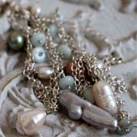 Pluie de nacre, collier, chaîne de cheville, bracelet averse colorée en argent, amazonite et perle d’eau douce