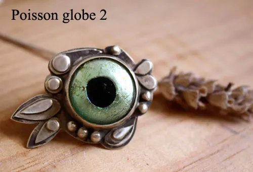 Poisson globe, bague poisson fugu en argent et verre