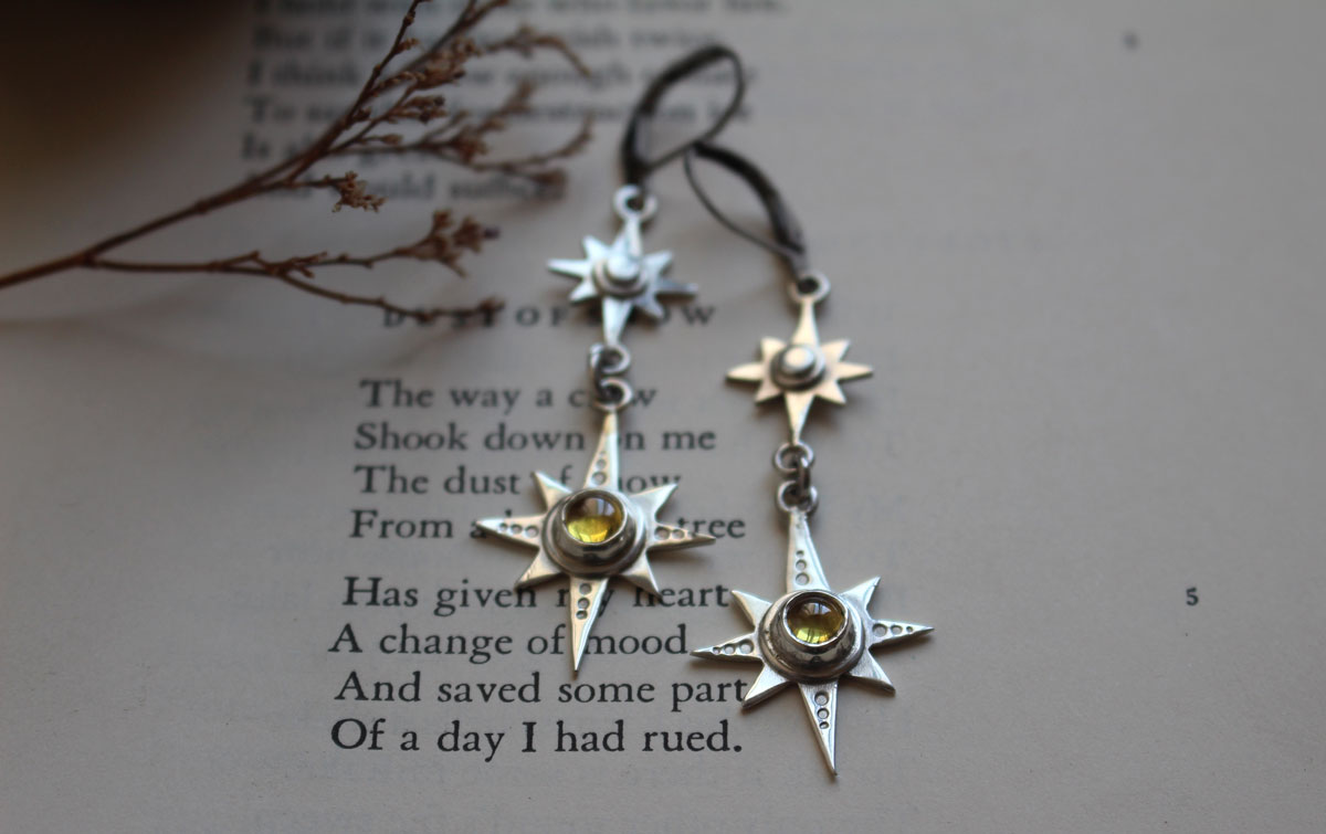 Polaris, boucles d’oreilles étoile polaire en argent et zircon jaune