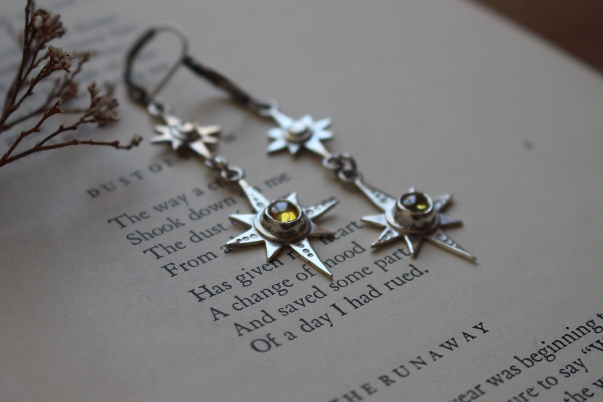 Polaris, boucles d’oreilles étoile polaire en argent et zircon jaune