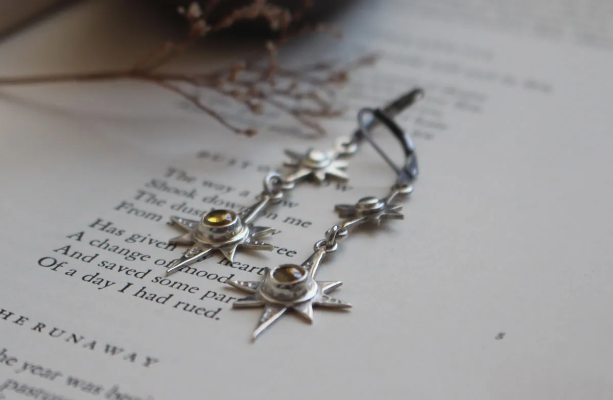 Polaris, boucles d’oreilles étoile polaire en argent et zircon jaune