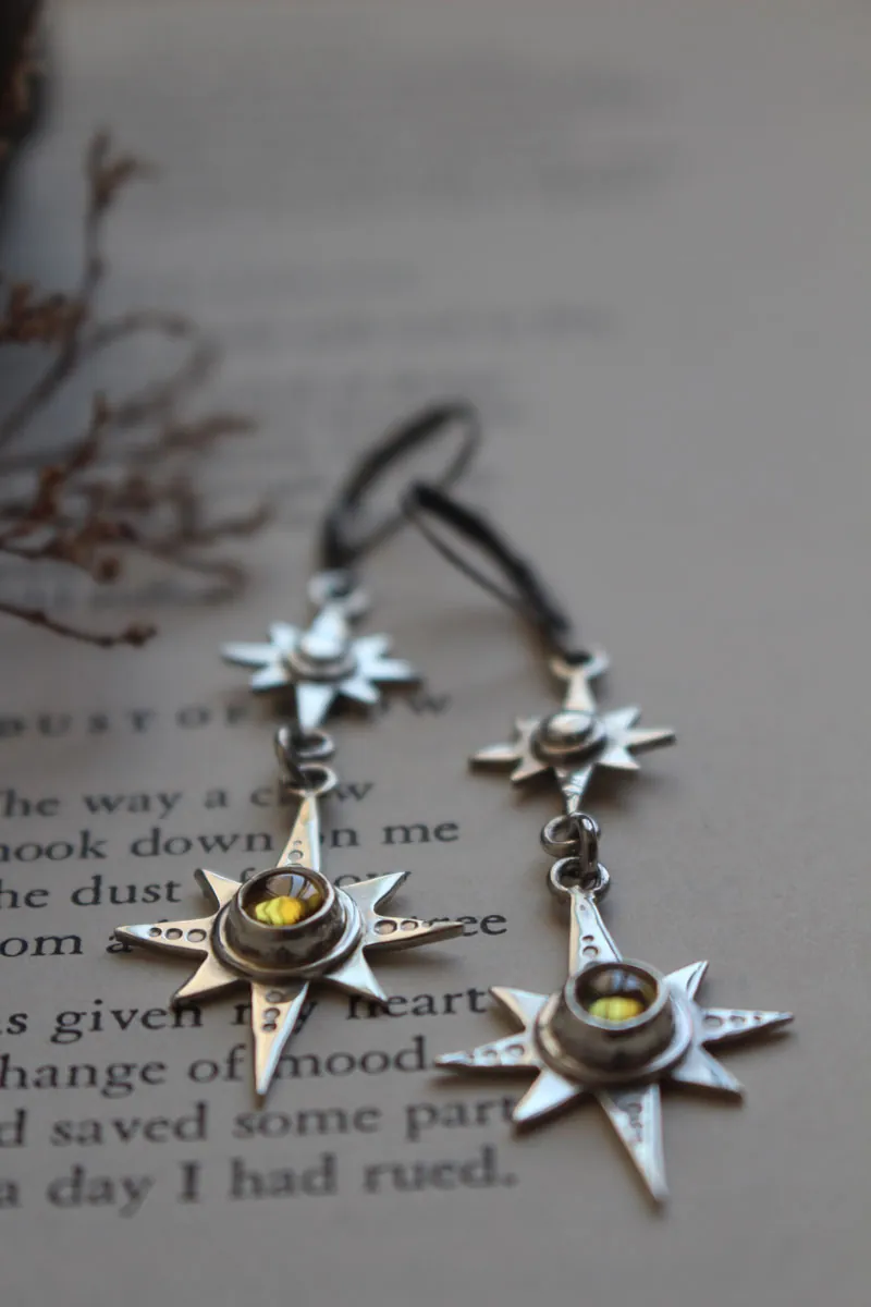 Polaris, boucles d’oreilles étoile polaire en argent et zircon jaune